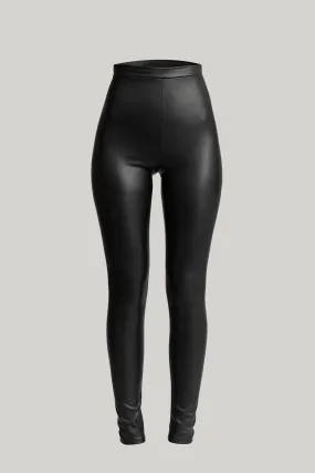 Black Stretchy Vegan Leather Leggings