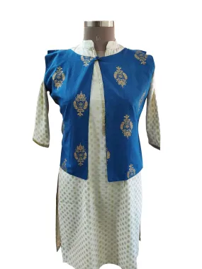 Blue Cotton Block Printed Ethnic Jacket ACJ15