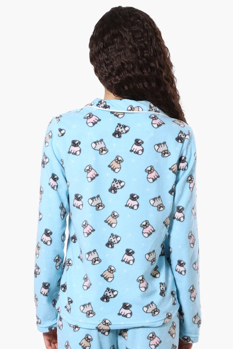 Canada Weather Gear Button Down Pug Pattern Pajama Top - Blue