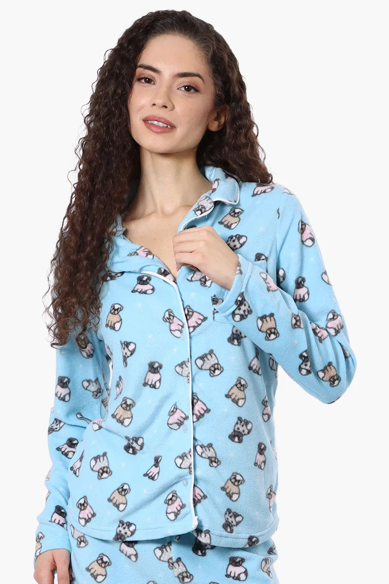 Canada Weather Gear Button Down Pug Pattern Pajama Top - Blue