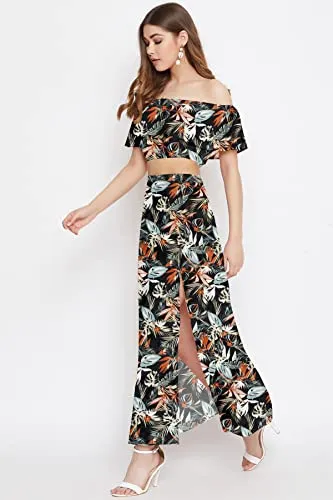 COOL AND CASUAL Women's Floral Printed Two Piece Dress Western Maxi Dress For Women (Small) Multicolour