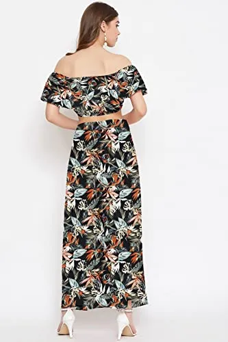 COOL AND CASUAL Women's Floral Printed Two Piece Dress Western Maxi Dress For Women (Small) Multicolour