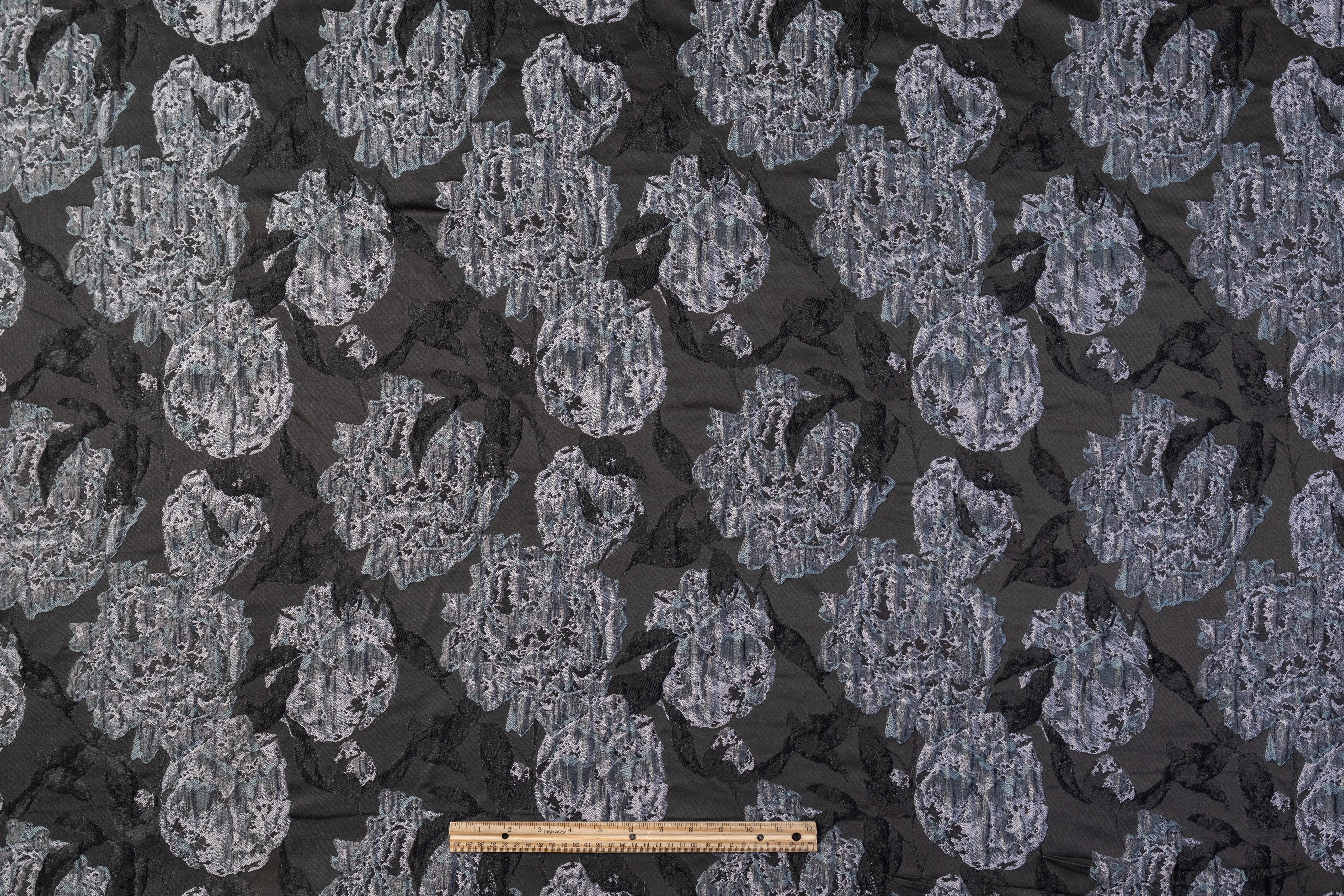 Crushed Floral Brocade - Cool Gray / Black