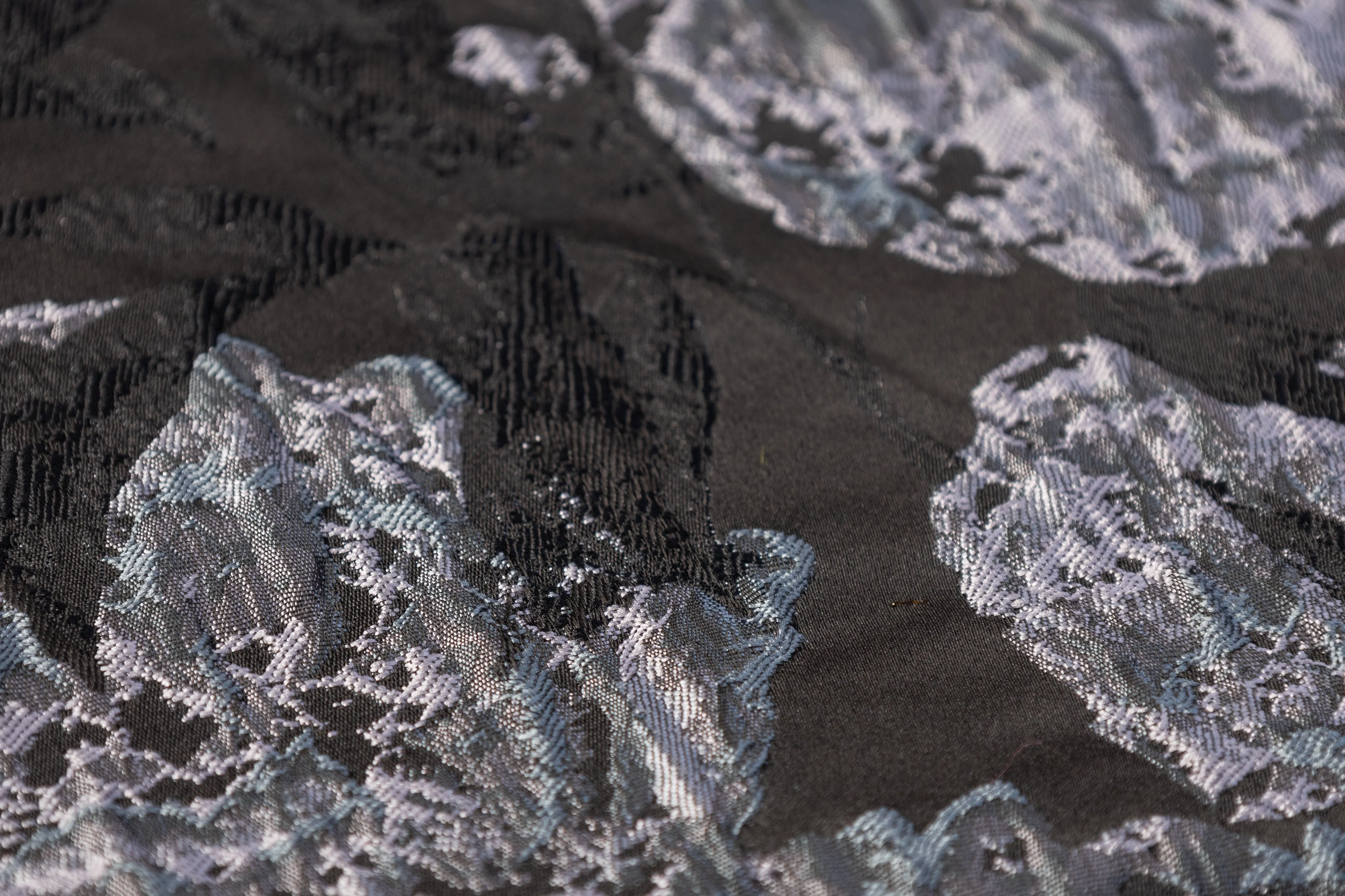 Crushed Floral Brocade - Cool Gray / Black