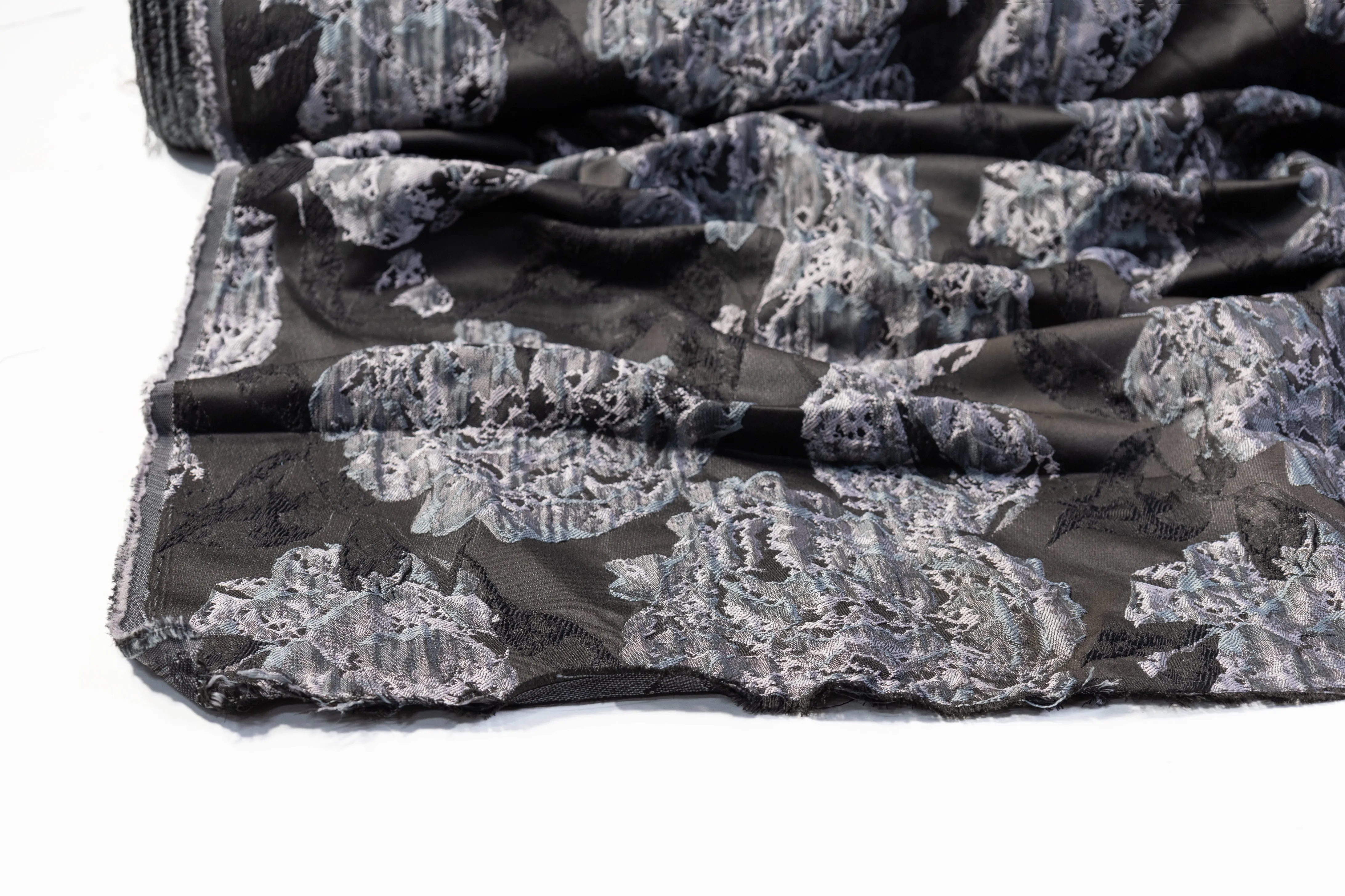 Crushed Floral Brocade - Cool Gray / Black