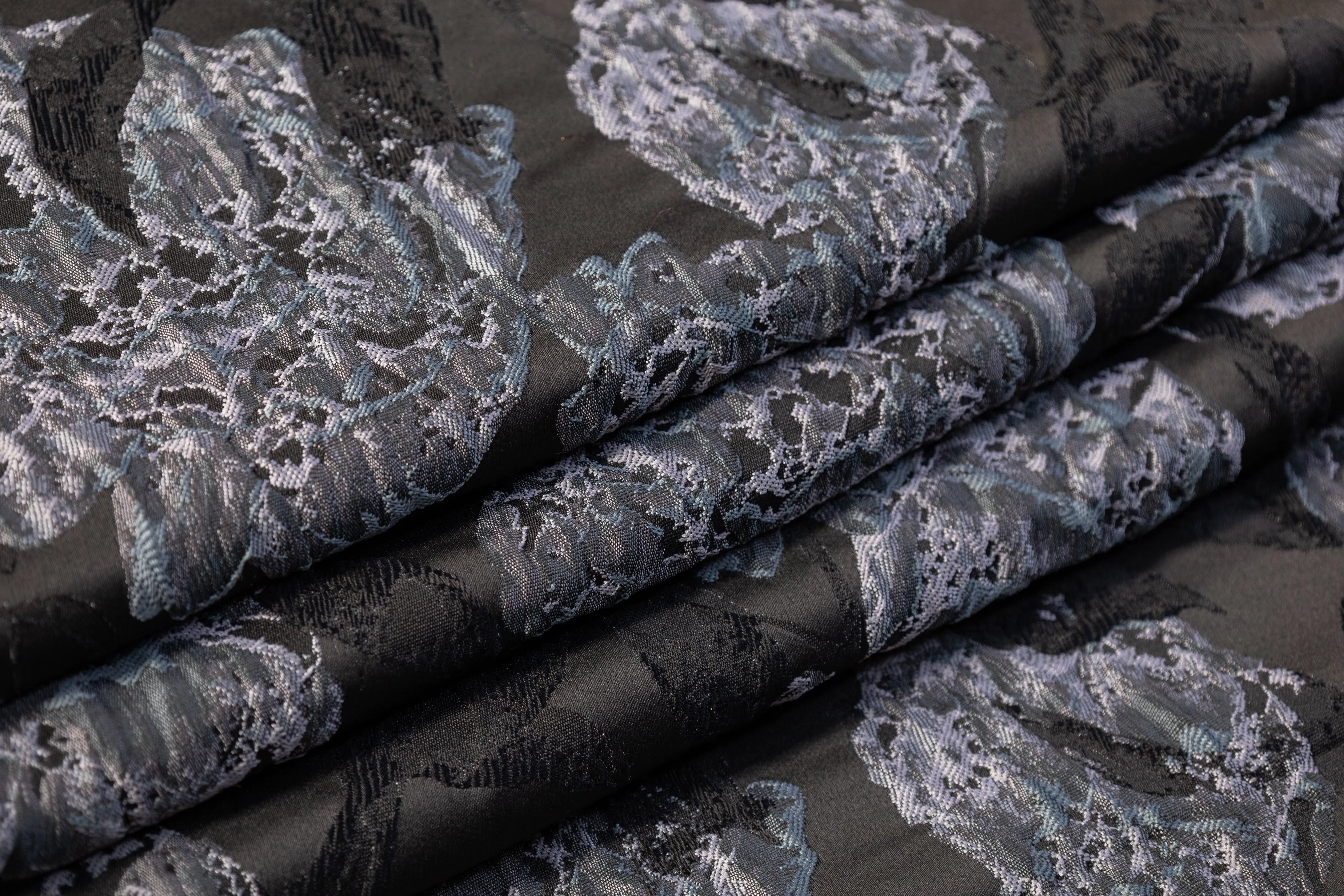 Crushed Floral Brocade - Cool Gray / Black