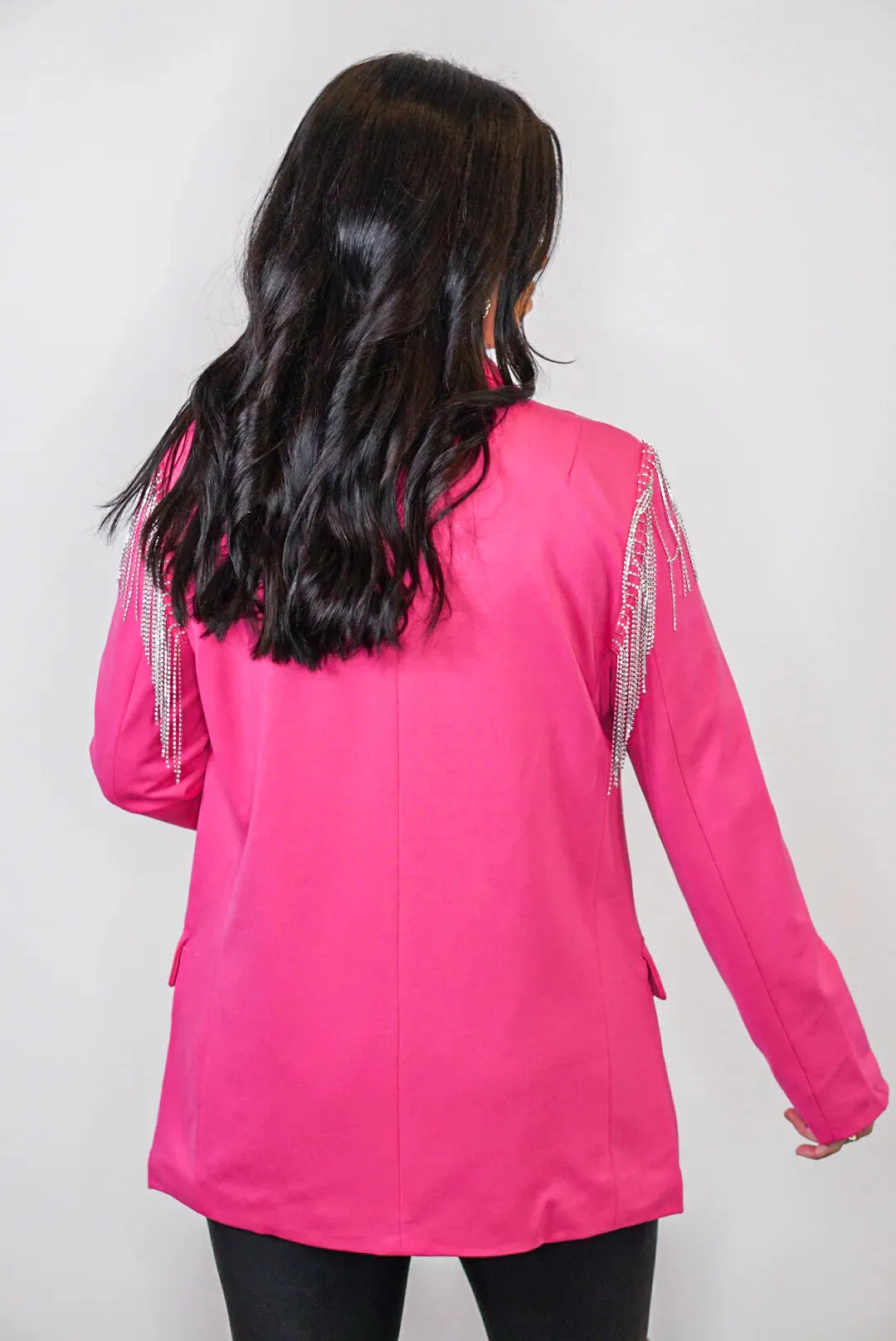 Crystal Fringe Hot Pink Blazer