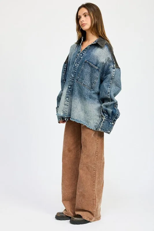 Designer Style Blue Denim Oversized Jacket