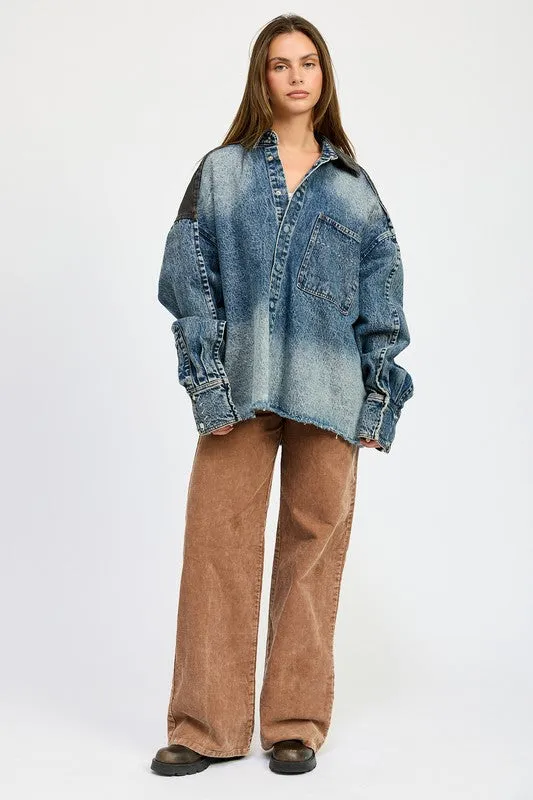 Designer Style Blue Denim Oversized Jacket