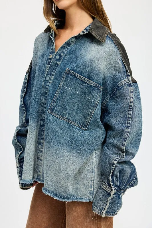 Designer Style Blue Denim Oversized Jacket