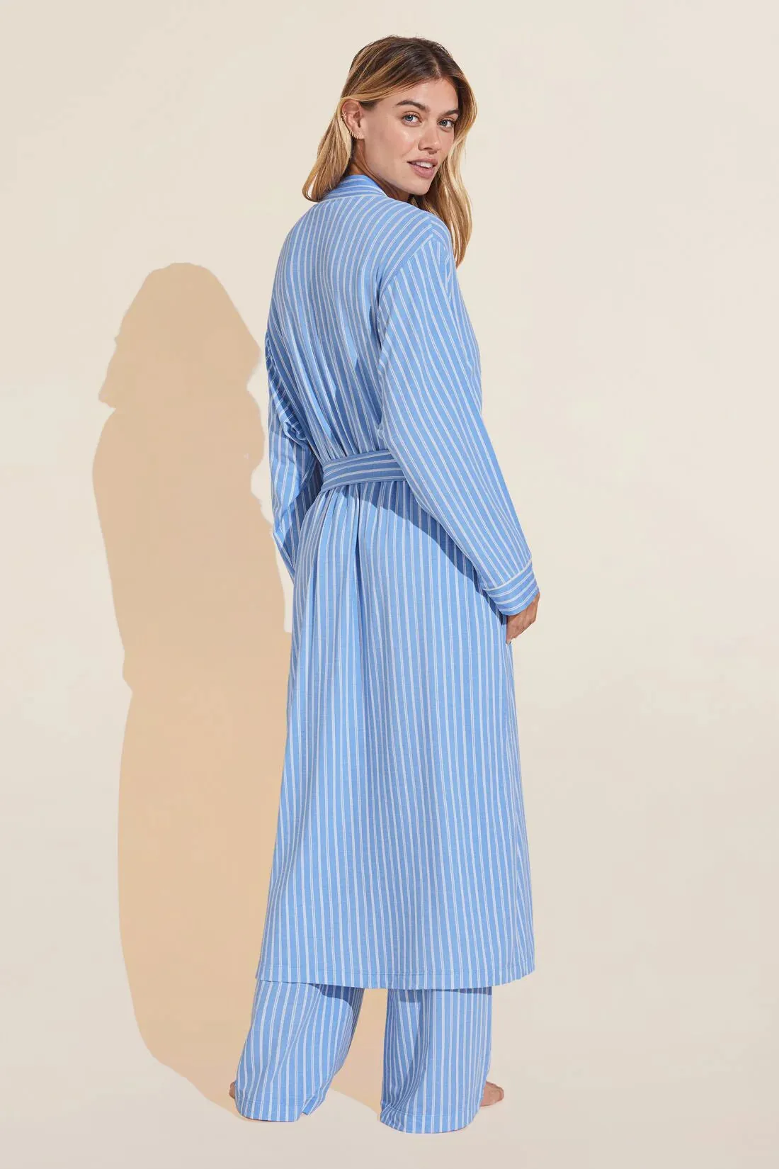 GISELE Long Robe in Vista Blue/Ivory