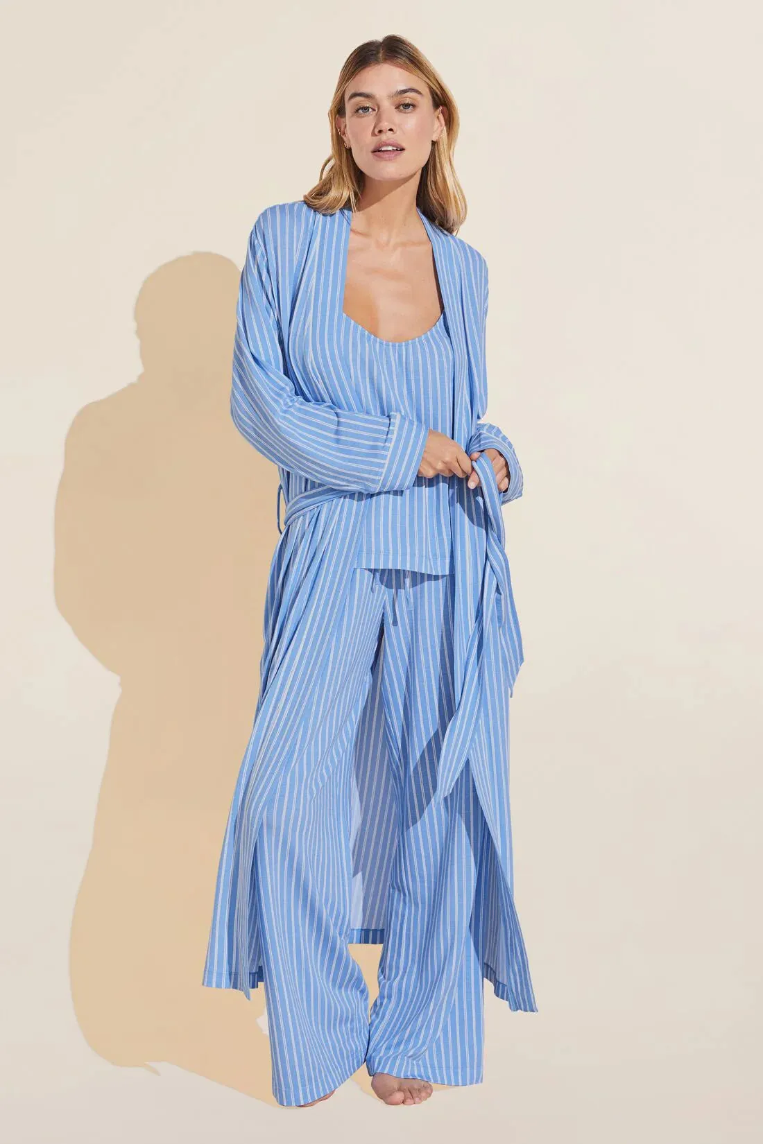 GISELE Long Robe in Vista Blue/Ivory