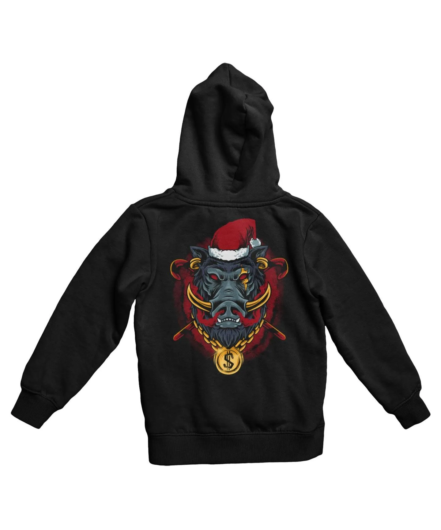 Golden Boar Santa Back Printed Christmas Hoodie