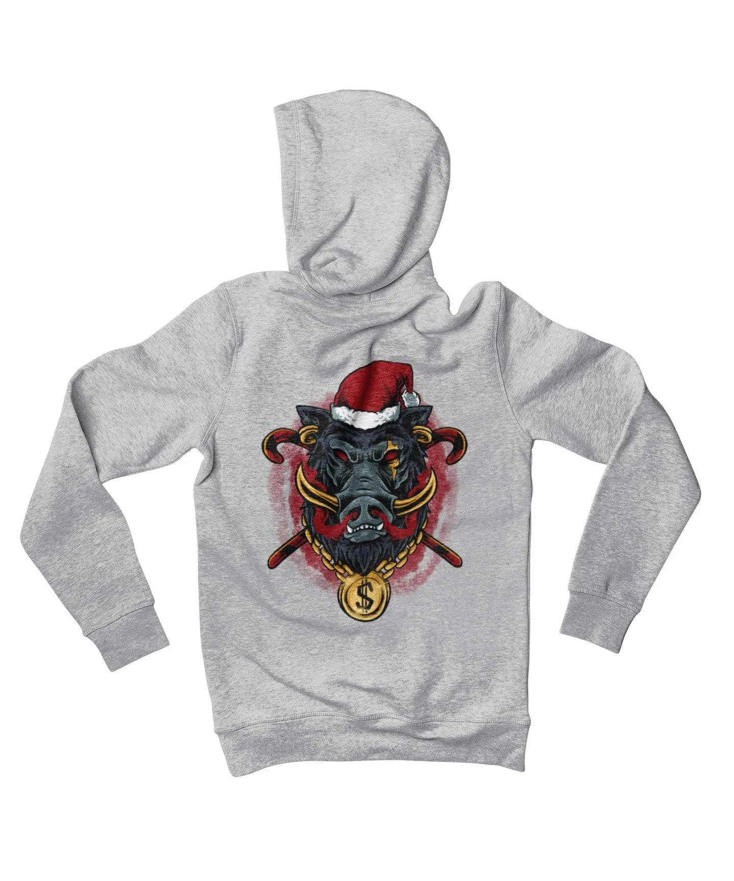 Golden Boar Santa Back Printed Christmas Hoodie