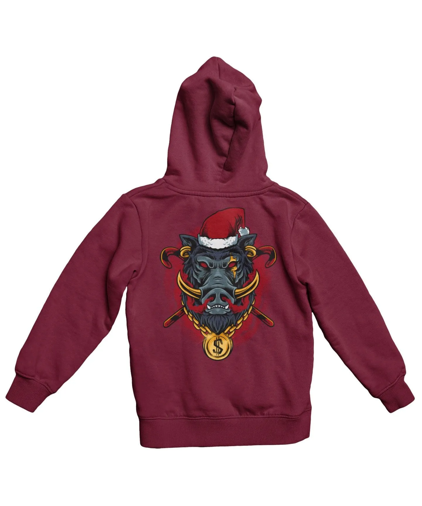 Golden Boar Santa Back Printed Christmas Hoodie