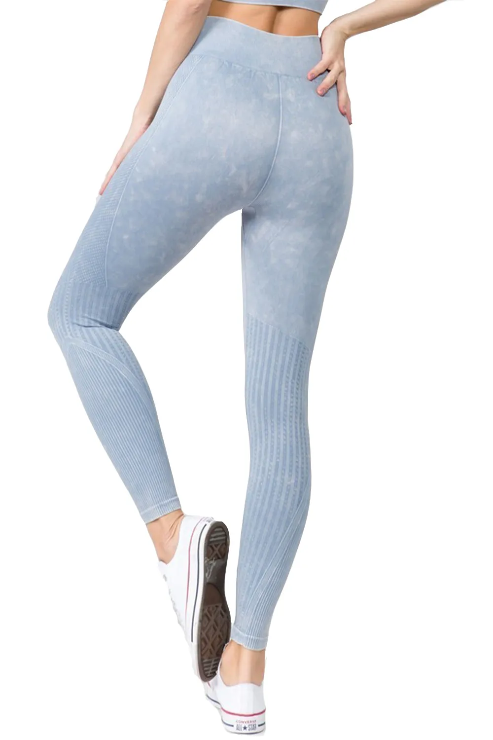 High-waist Stonewash Ribbed Leggings