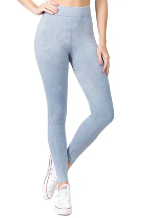 High-waist Stonewash Ribbed Leggings