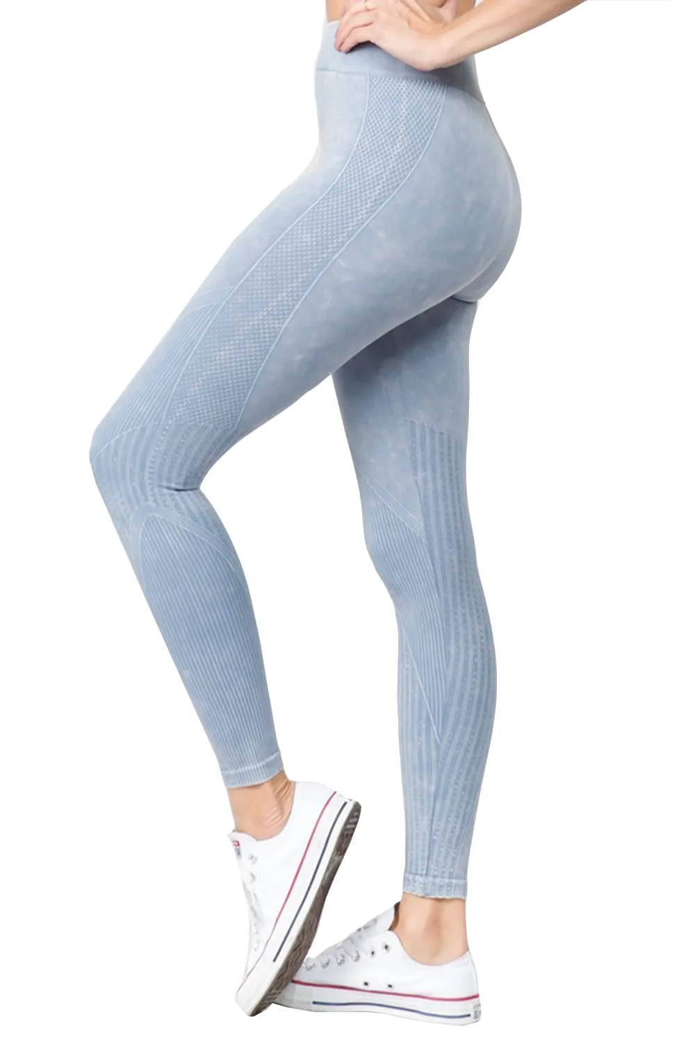 High-waist Stonewash Ribbed Leggings