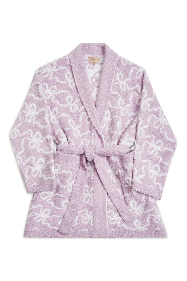 Indie Teddy Bow Print Cotton Bath Robe - ORCHID BLOOM