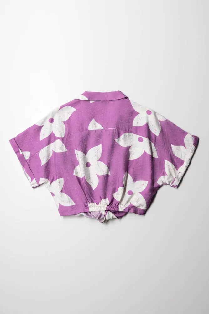 Knot Hem Woven Shirt Large Flower Mulberry And Mil