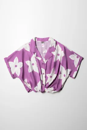 Knot Hem Woven Shirt Large Flower Mulberry And Mil