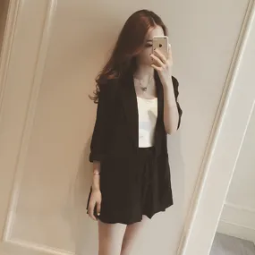 Korean Chequered Blazer Trendy Sets Women Summer Western Shorts Hong Kong Two-Piece Outerwear