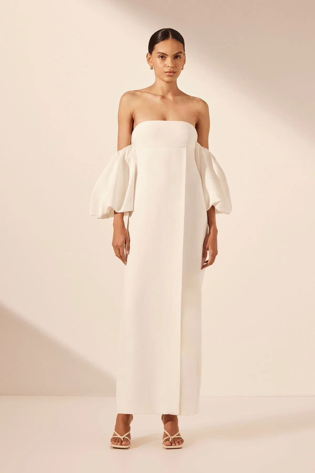 LA LUNE OTTO PUFF SLEEVE COLUMN MAXI DRESS - IVORY