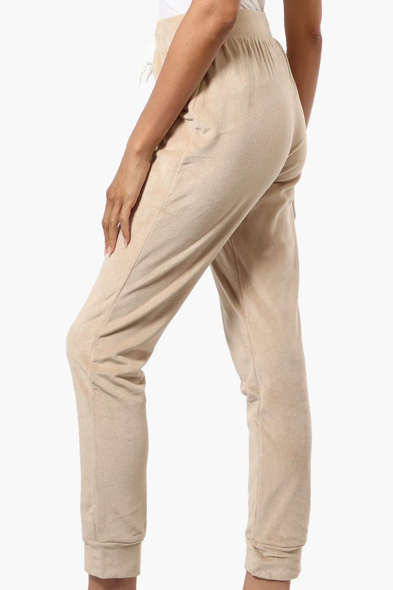 Mikk Tie Waist Velour Plush Pajama Pants - Beige