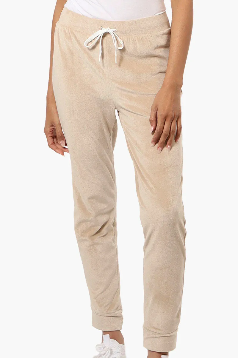 Mikk Tie Waist Velour Plush Pajama Pants - Beige