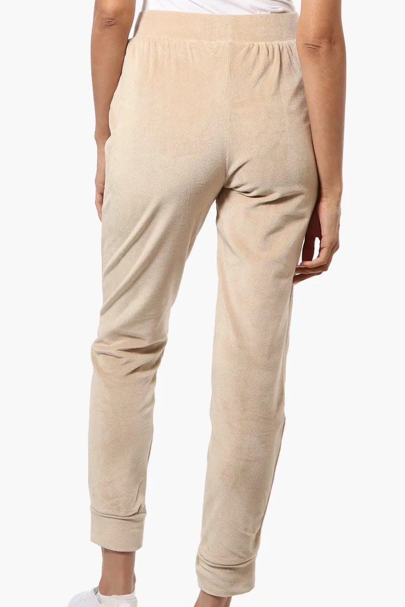 Mikk Tie Waist Velour Plush Pajama Pants - Beige