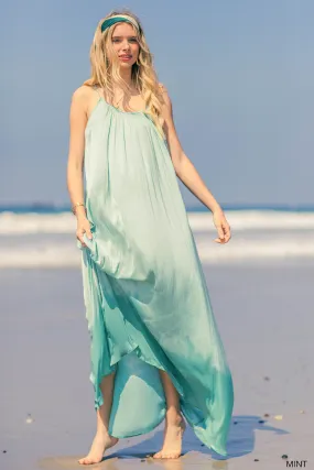 Mint Summer Satin Cool Maxi Sundress