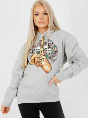 Nancy Shut Up Graphic Fleeced Hoodie In Grey