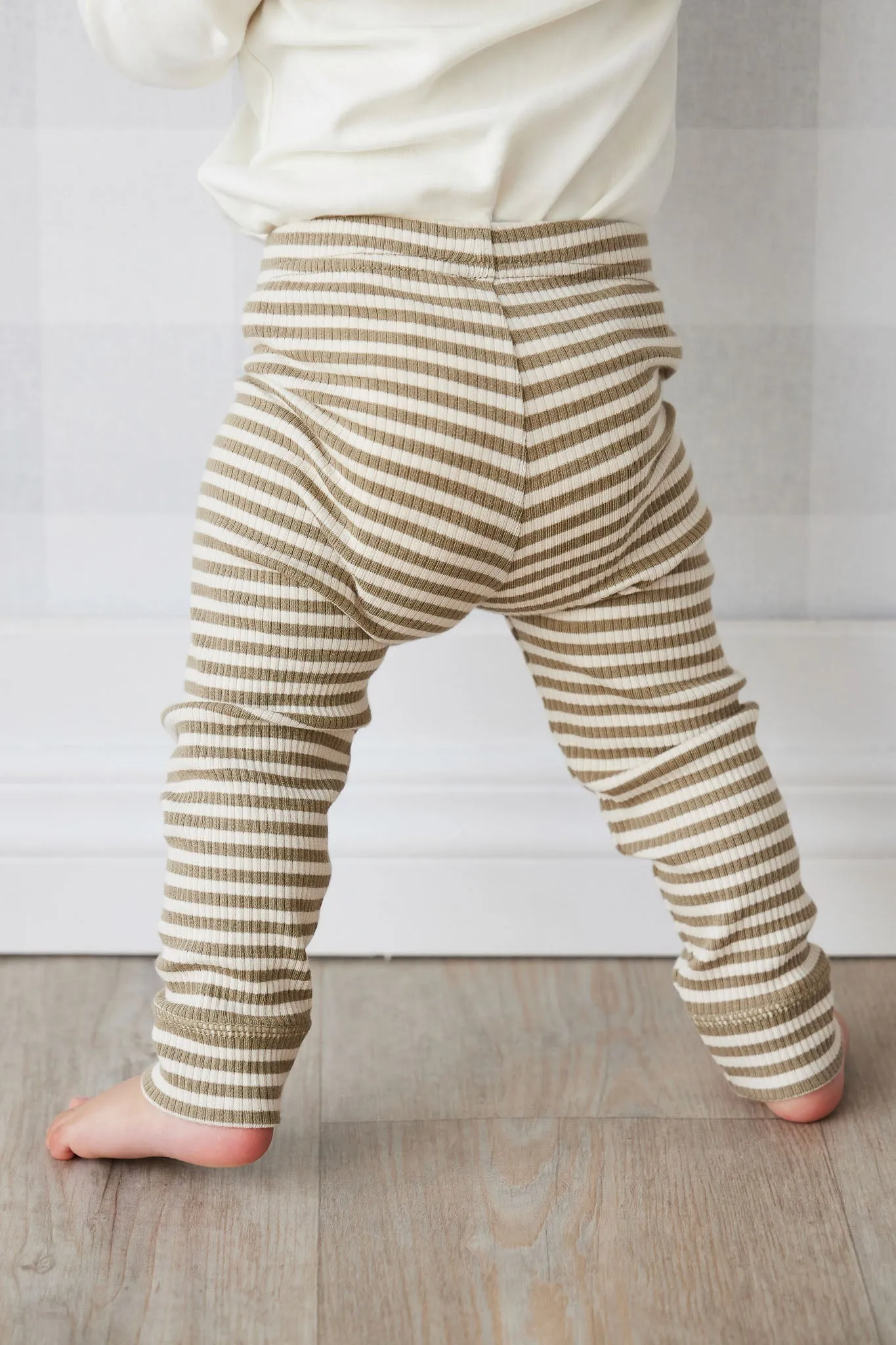 Organic Cotton Modal Elastane Legging - Narrow Stripe Oak/Soft Clay