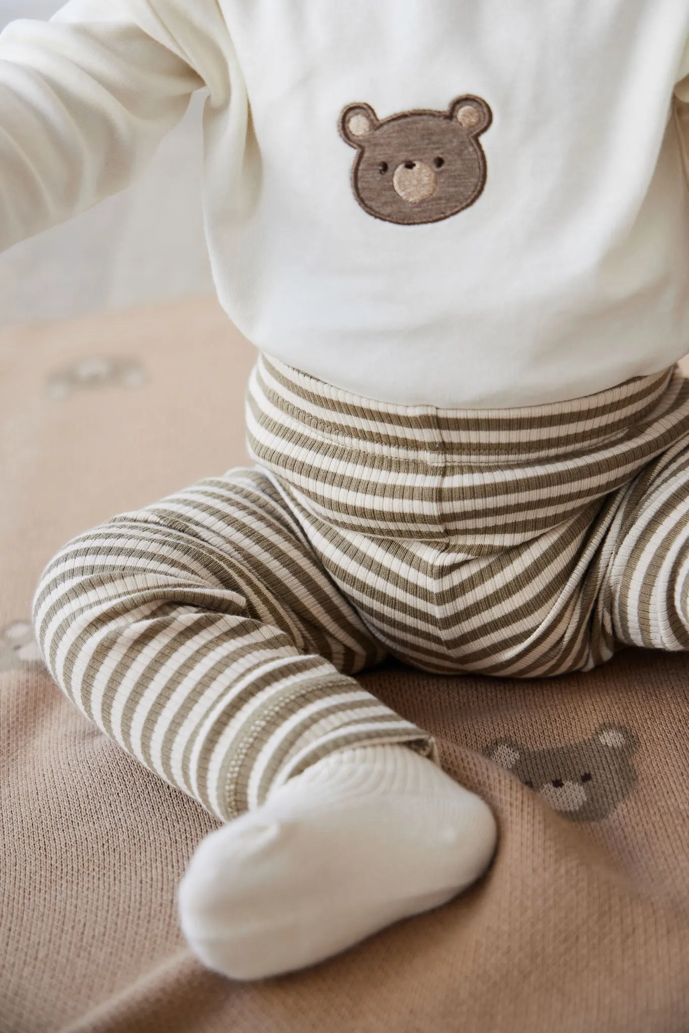 Organic Cotton Modal Elastane Legging - Narrow Stripe Oak/Soft Clay