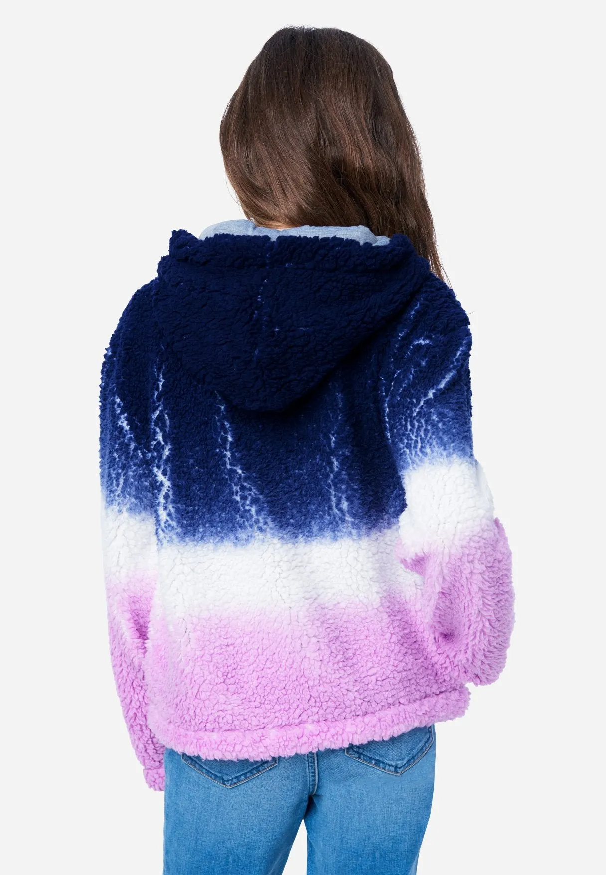 Patterned Faux Sherpa Zip-Front Hoodie