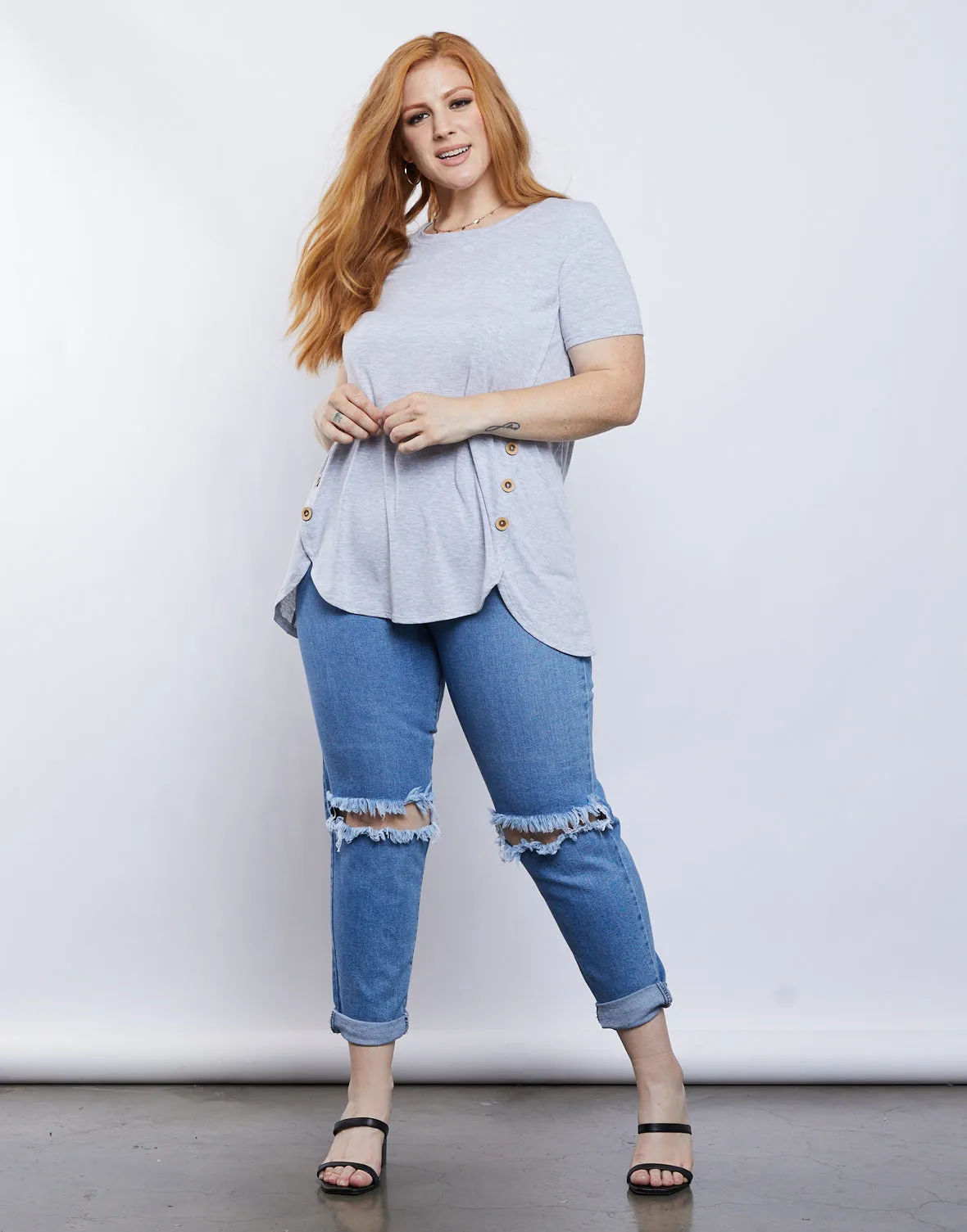 Plus Size Simple Button Up Tee