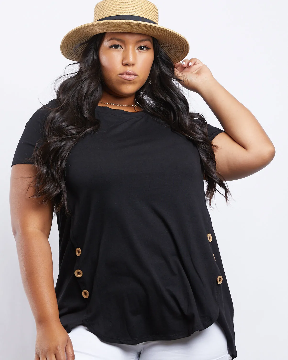 Plus Size Simple Button Up Tee