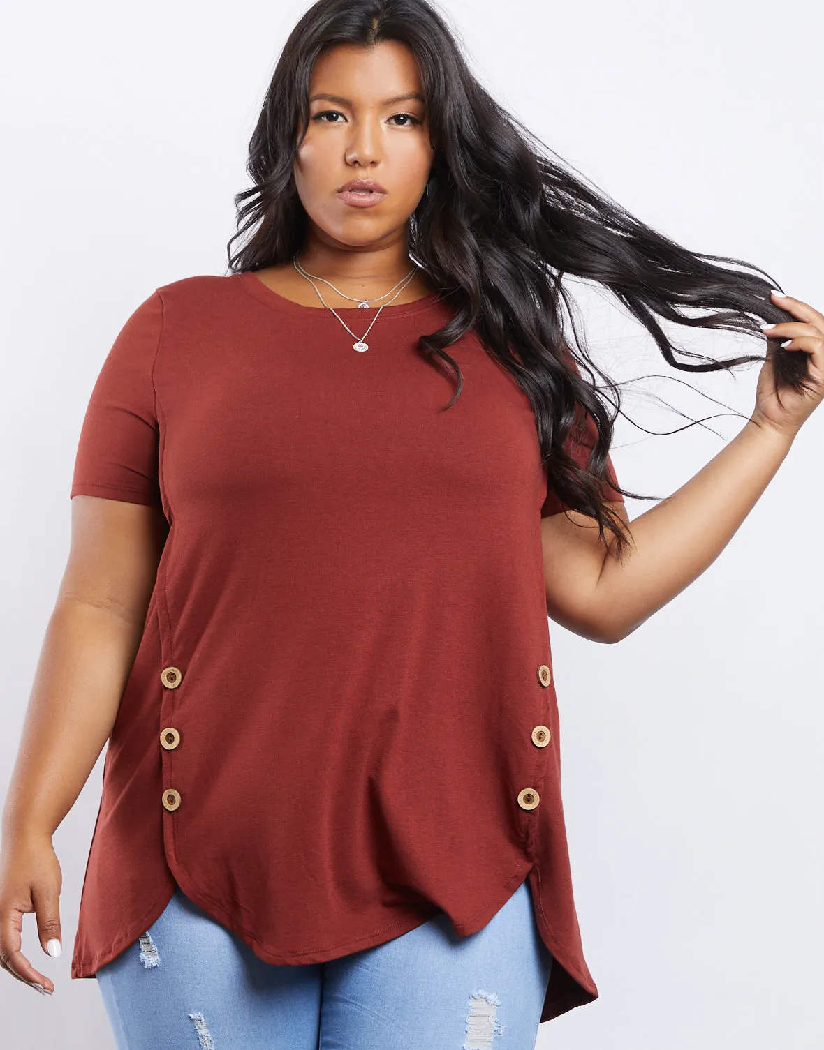 Plus Size Simple Button Up Tee