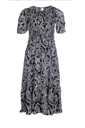 Printed Viscose Dress | BLACK WHITE PAISLEY | 7337A1