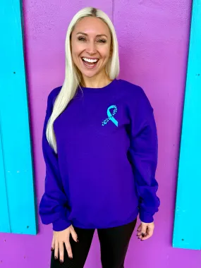 Purple & Teal Embroidered Ribbon Sweatshirt for Domestic Violence Awareness