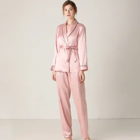 Satin Wrap-Blouse Pajamas