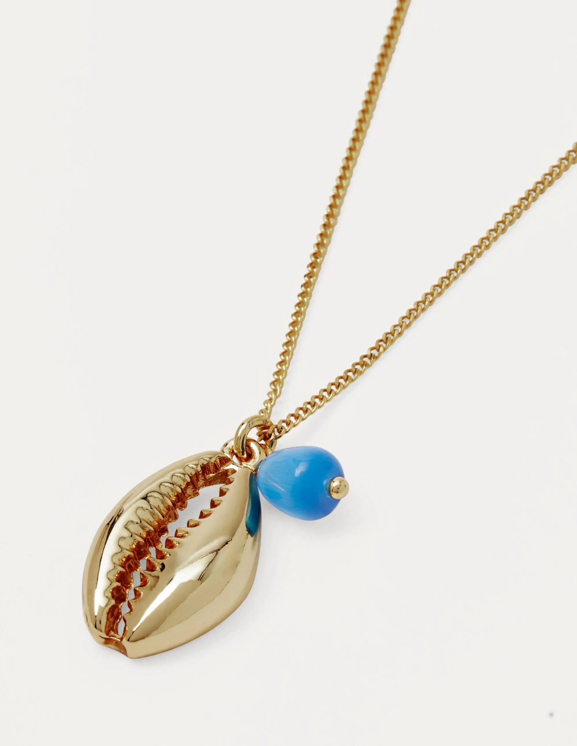 Shell Pendant Necklace-Gold/Blue