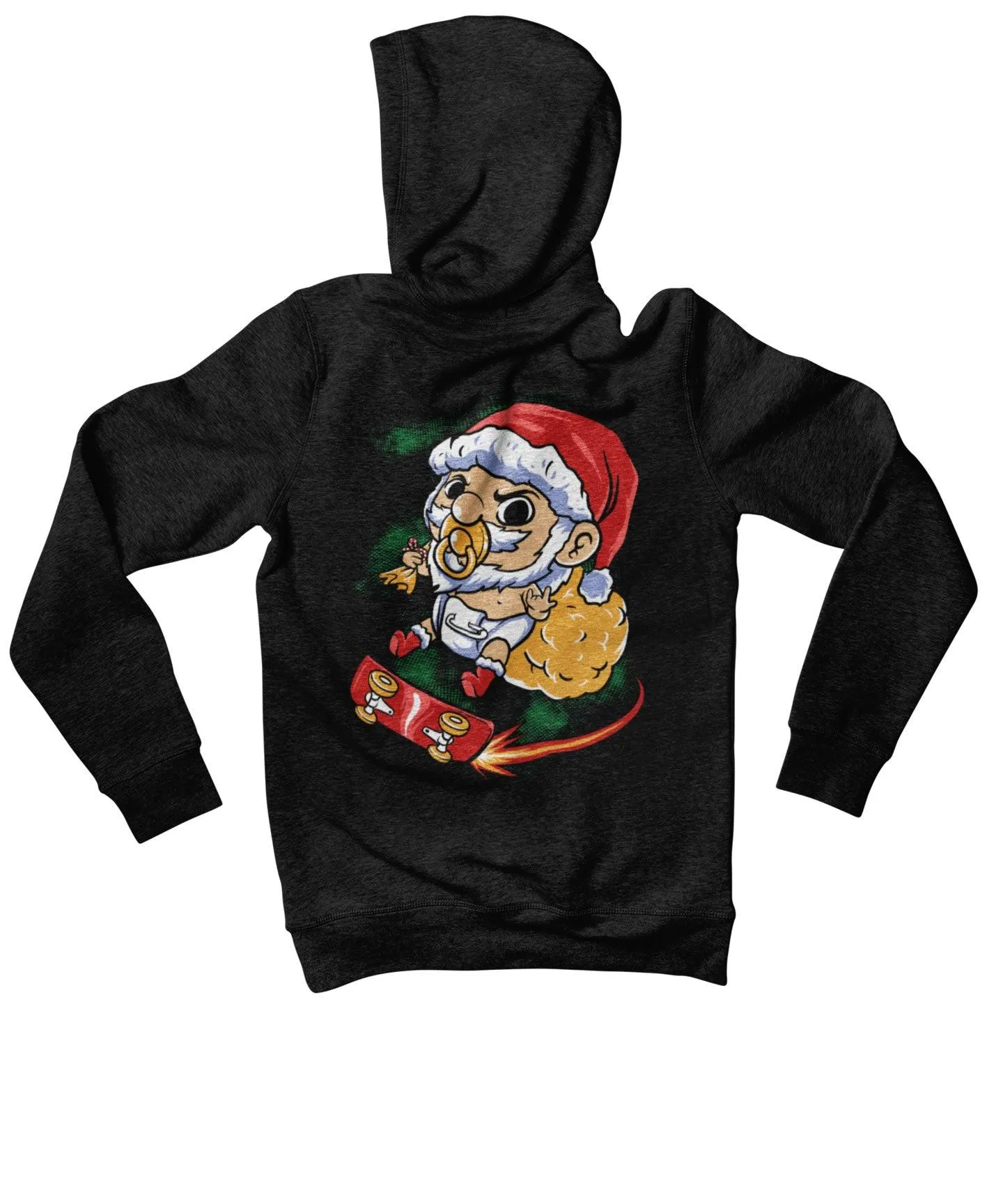 Skateboarding Baby Santa Back Printed Christmas Hoodie