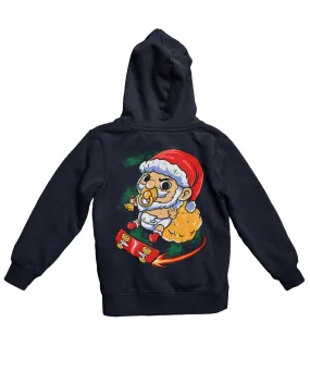 Skateboarding Baby Santa Back Printed Christmas Hoodie