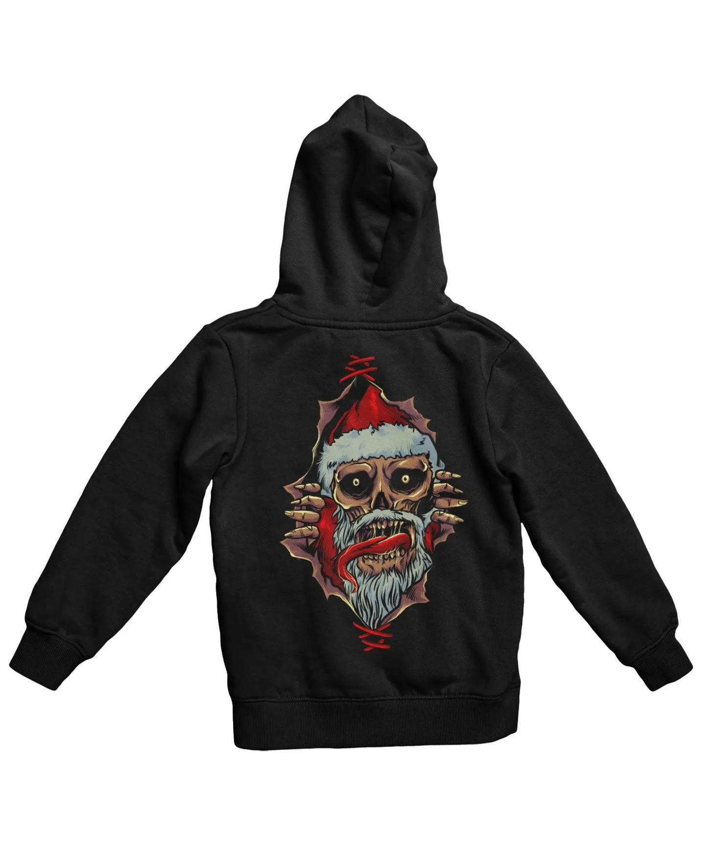 Skull Santa Peek-A-Boo Back Printed Christmas Hoodie