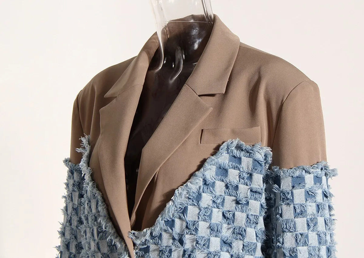 Top Notched Tweeted Square Blazer