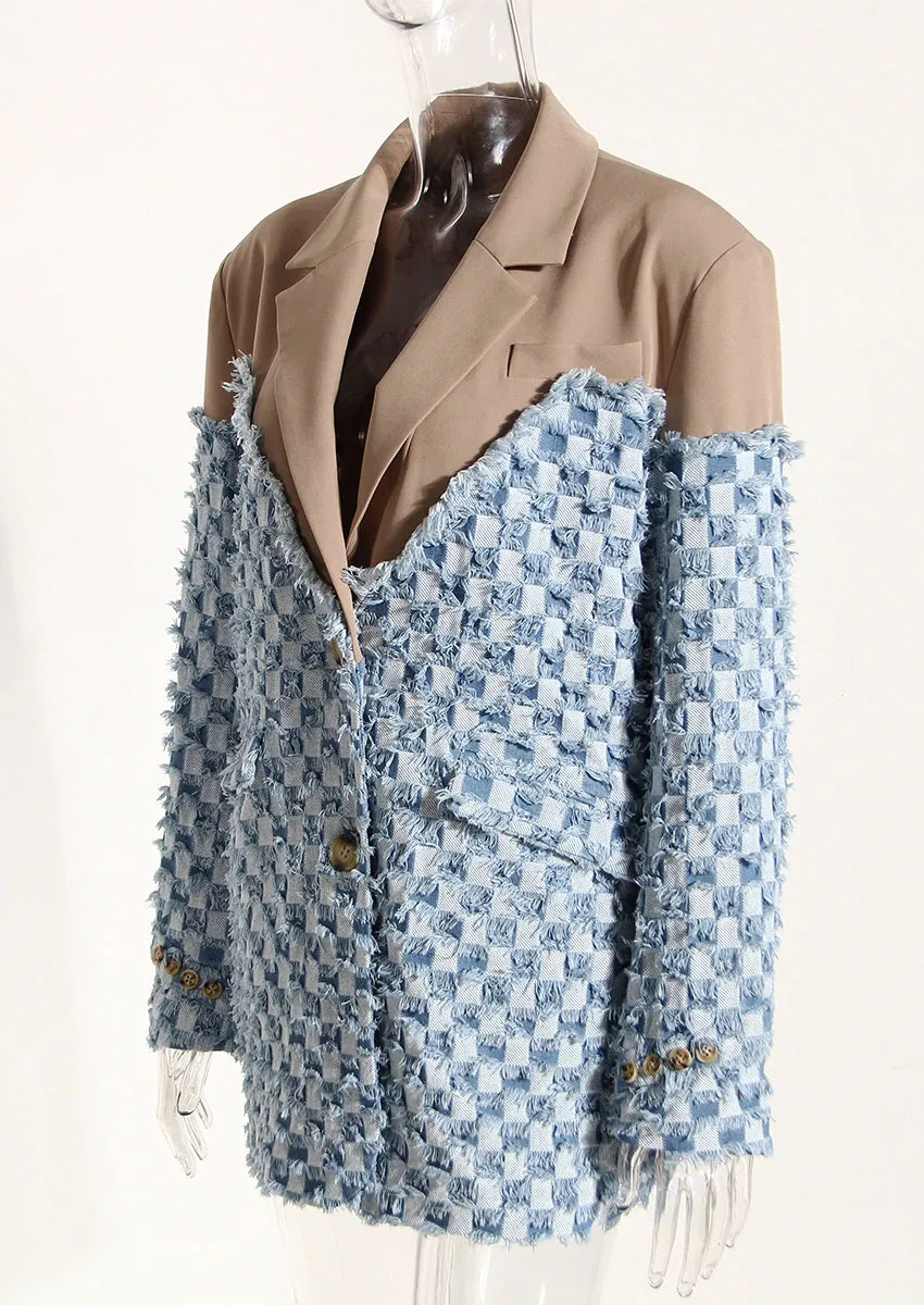 Top Notched Tweeted Square Blazer