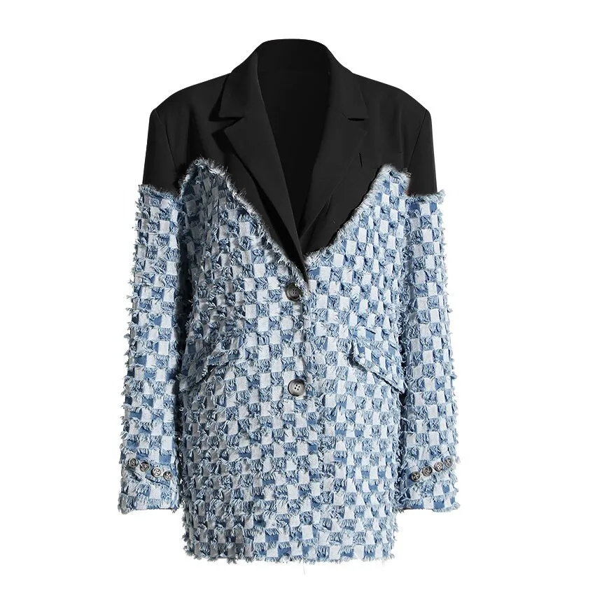 Top Notched Tweeted Square Blazer