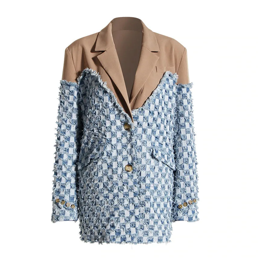 Top Notched Tweeted Square Blazer