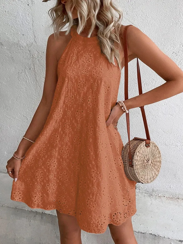 Women's Lace Solid Color Sleeveless Pullover Dress Dresses